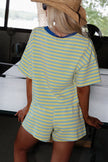 Rose Stripe Drop Shoulder Boxy Casual Terry Short Set