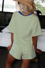 Rose Stripe Drop Shoulder Boxy Casual Terry Short Set