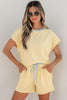 Sachet Pink Soft Ribbed Color Block Trim Casual Short Set