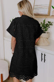 Rose Red Solid Color Eyelet Embroidered T Shirt Mini Dress