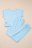 Beau Blue Solid Color Cropped Tank Top and Jogger Pants Set