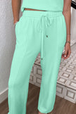 Moonlight Jade Drawstring Elastic Waistband Solid Color Two Piece Casual Set