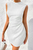 White Solid Color Textured Ruched Side Bodycon Tank Dress