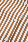 Brown Stripe Ruffle Hem Collared Long Sleeve Shirt Mini Dress