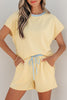 Sachet Pink Soft Ribbed Color Block Trim Casual Short Set