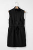 Black Terry Zipped Collar Sleeveless Drawstring Waist Mini Dress