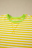 Yellow Stripe Contrast Neck Loose Tee and Drawstring Shorts Set