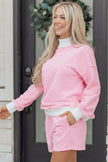 Pink Stripe Oversize Mock Neck Sweatshirt and Shorts Set