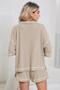 Light Beige-10 Breathable Waffle Color Block Trim 2pcs Casual Short Set