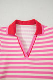 Green Striped Ruffle Short Sleeve Pop of Color Neckline Dress