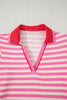 Green Striped Ruffle Short Sleeve Pop of Color Neckline Dress