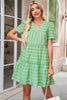 Green Striped V Neck Frill Tiered Mini Dress