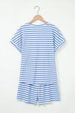 Pink Striped Print Short Sleeve Top and Pocket Shorts Set