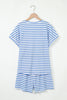 Pink Striped Print Short Sleeve Top and Pocket Shorts Set