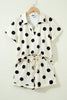 Pink Polka Dot Print V Neck Tee Short Set