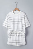 Black Stripe Half Sleeve Tee Drawstring Shorts 2pcs Set