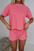 Rose Stripe Side Split Knit Tee Drawstring Shorts Set