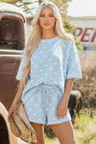 White Polka Dot Short Sleeve Loose Top Drawstring Shorts Set
