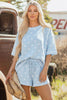 White Polka Dot Short Sleeve Loose Top Drawstring Shorts Set