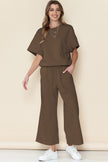 Gray Textured Loose Fit T Shirt & Drawstring Pants Set