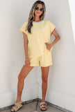 Sachet Pink Soft Ribbed Color Block Trim Casual Short Set