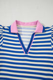 Green Striped Ruffle Short Sleeve Pop of Color Neckline Dress