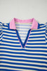 Green Striped Ruffle Short Sleeve Pop of Color Neckline Dress