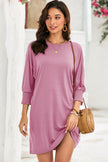 Pink Shirred Cuff 3/4 Sleeve T Shirt Mini Dress