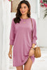 Pink Shirred Cuff 3/4 Sleeve T Shirt Mini Dress