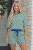 Rose Stripe Drop Shoulder Boxy Casual Terry Short Set