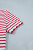 Red Stripe Scallop Trim Casual Top 2pcs Short Set