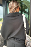 Bristol Black Collared V Neck Pullover Sweatshirt Sweatpants Set