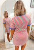 Sky Blue Stripe Nautical Tie Contrast Trim Round Neck T Shirt Mini Dress