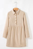 Black Corduroy Half Button Collared Long Sleeve Mini Dress
