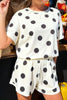 Pink Polka Dot Print Loose Tee Drawstring Elastic Waist Short Set