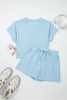 Sea Green Solid Color Loose Tee Drawstring Shorts 2pcs Outfit
