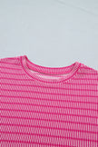 Rose Stripe Raised Rib Loose Tee Drawstring Elastic Waist 2pcs Short Set
