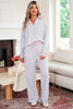 Light Grey Stripe Patchwork Loose Long Sleeve Top Drawstring Waist Pants Set