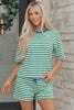 Rose Stripe Drop Shoulder Boxy Casual Terry Short Set