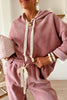 Dark Khaki Drawstring Pullover Hoodie and High Waist Pants Corduroy Suit