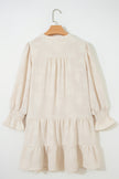 Parchment Long Sleeve Notched Neck Jacquard Tiered Mini Dress