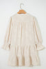 Parchment Long Sleeve Notched Neck Jacquard Tiered Mini Dress