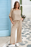 Oatmeal 3D Lattice Texture Sporty Dolman Top Drawstring Pants Set