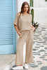 Oatmeal 3D Lattice Texture Sporty Dolman Top Drawstring Pants Set