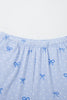 Sky Blue Valentines Bow Print Twisted Rib Loose Long Sleeve Top 2pcs Short Set