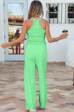 Yellow Cream Slim Ribbed Tank Top and Sweatpants Set