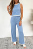 Sky Blue Colorblock Trim Cropped Tank Elastic Waist Shift Pants 2pcs Set
