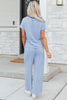 Rose Stripe Crew Neck Tee Drawstring Waist Cropped Pants Set