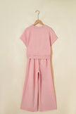 Mist Blue Solid Color Loose Tee Drawstring Wide Leg Pants 2pcs Outfit
