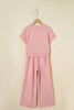 Mist Blue Solid Color Loose Tee Drawstring Wide Leg Pants 2pcs Outfit